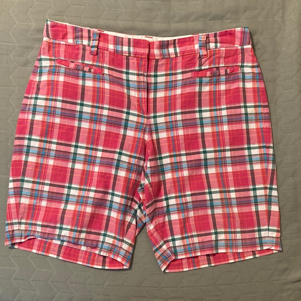 Lands End Pink Plaid Women's Bermuda Shorts fit 2 size 10